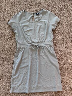 32 Degrees Light Sage Green Short Sleeve Drawstring Waist Dress
